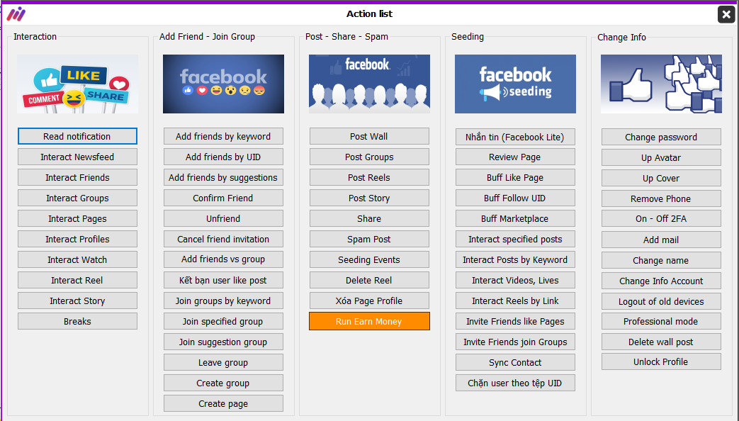 Feature Table of the Latest Facebook Account Raising Software on Mobile Phones