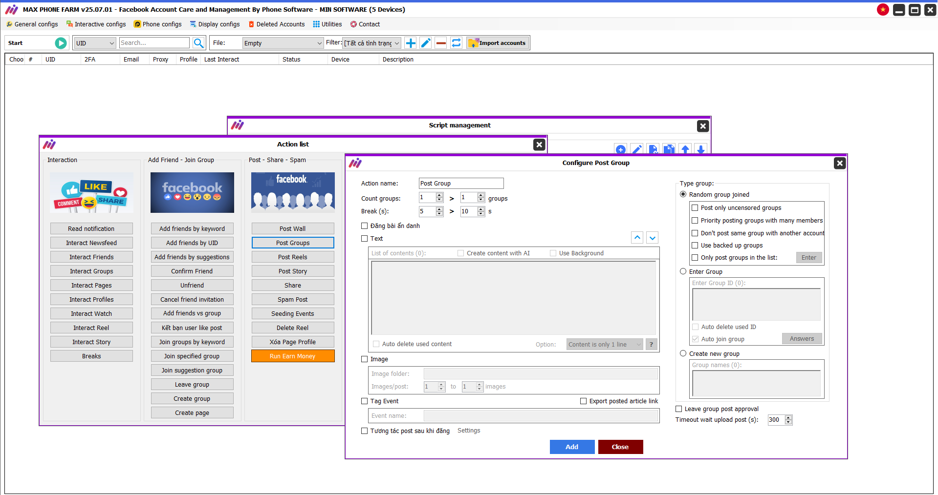 POST TO GROUP feature - Latest Facebook Account Raising Software on Mobile Phones